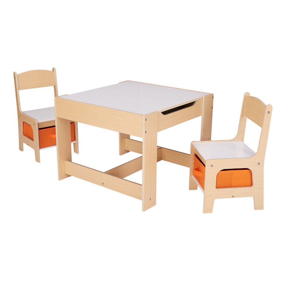 Senda 어린이 나무 보관 테이블 및 의자 세트, 천연 색상, 멜라민, 3 개